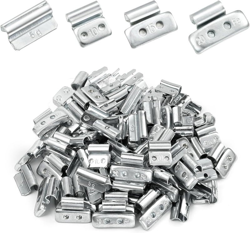 Dueilgo 100Pcs Wheel Weights Clip on Kit for Tire Balance, Iron Clip for Car Tires Balancing Accessories Compatible with Most Vehicle Alloy Wheels, 5g, 10g, 15g, 20g, 25Pcs for Each Style, Total 100Pcs/ Box - Image 1